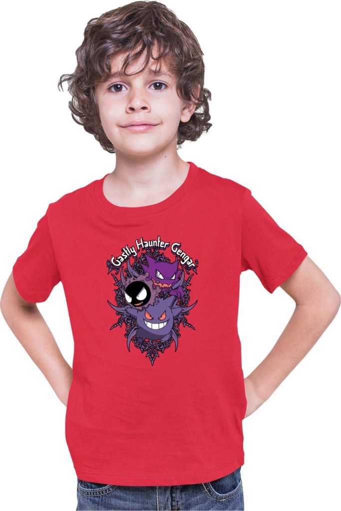 Kinder T-Shirt Japan Anime Manga Pokemon Gengar, 9-11 Jahr - 140 / Rot