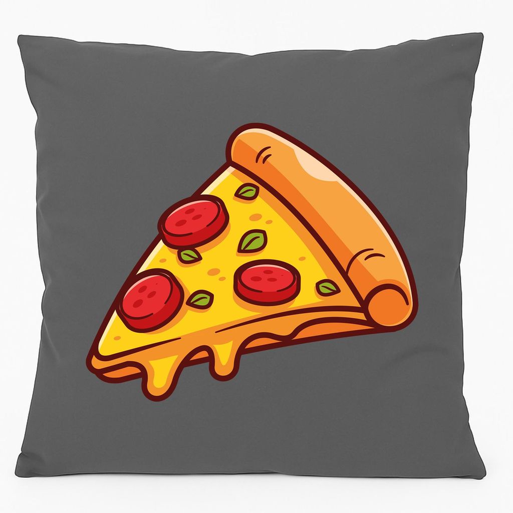 Huuraa Kissen Pizza Stück Comic 40x40cm mit Füllung Steel Grey Baumwolle Dekokissen Geschenkidee