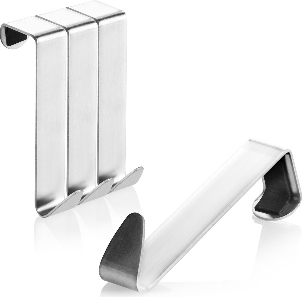 COM-FOUR 4x Türhaken aus Edelstahl - Kleider-Haken für die Türaußenseite - Garderobenhaken für Schranktür und Zimmertür außen - 7,5 cm