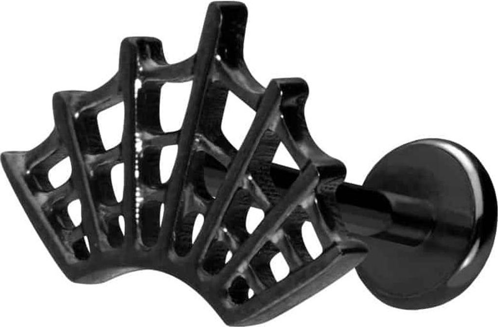 Ohrpiercing, Nasenpiercing Titan Labret mit Push Fit SPINNENNETZ Schwarz Stablänge: 5mm | Stabstärke: 1mm