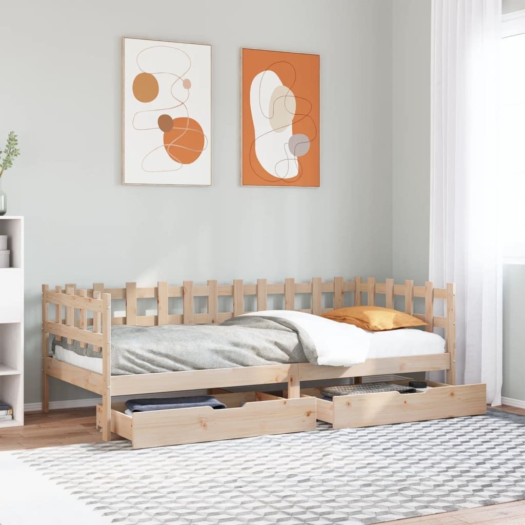 Tagesbett mit Schubladen 90x190 cm Massivholz Kiefer, Klassische Betten 2024 Neu DesignMöbel