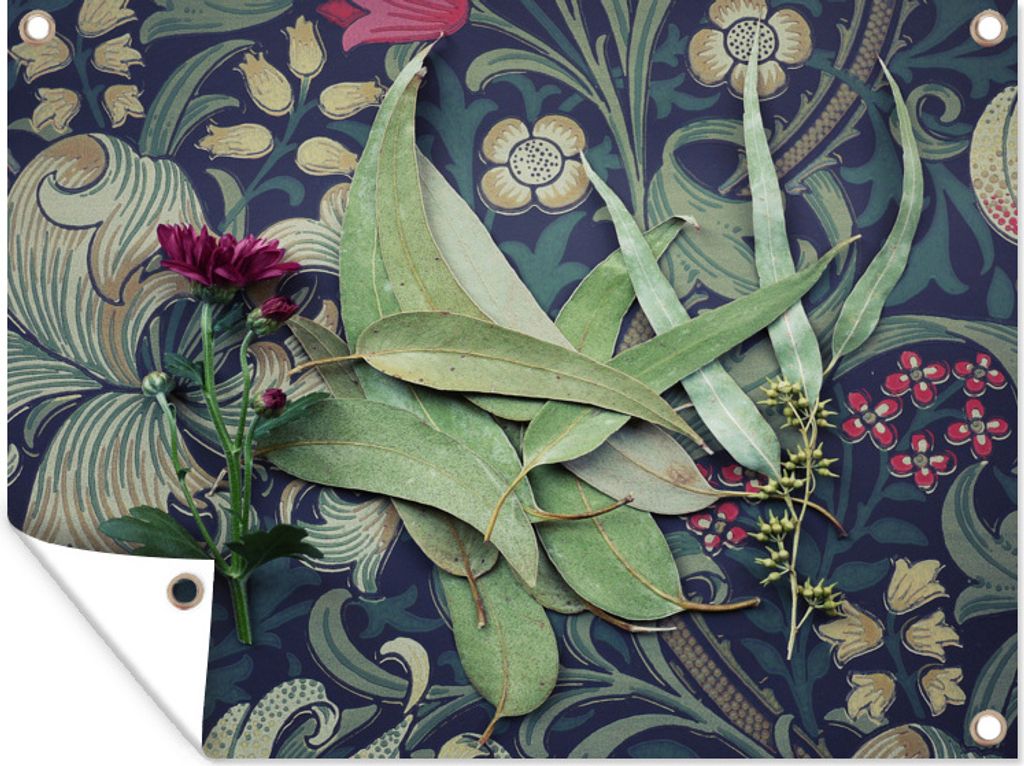 MuchoWow 40x30 cm Outdoor-Poster Gartendeko Sichtschutz Garten Poster für den Garten Eukalyptusblätter mit violetten Blüten