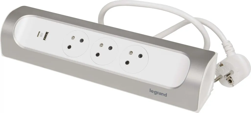Multiprise USB Design en Aluminium avec 3 Prises et Câble Renforcé