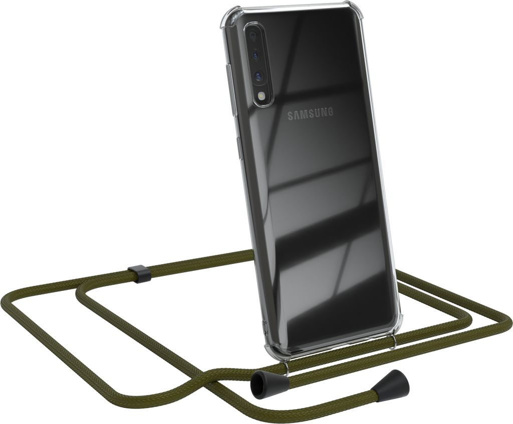 EAZY CASE Handykette kompatibel mit Samsung Galaxy A50 / A50s / A30s, Handyhülle mit Umhängeband, Handykordel, Schutzhülle Clear, Band in Grün