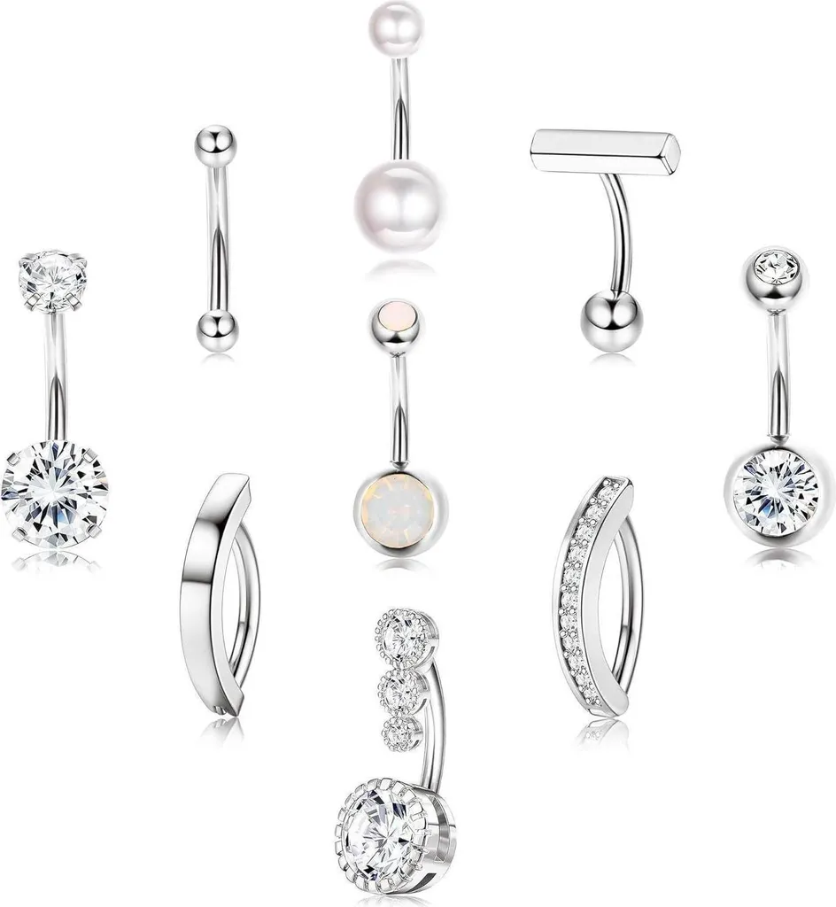 Piercing Ombelico 14G Acciaio 316L Opale CZ Oro Argento 10/12mm