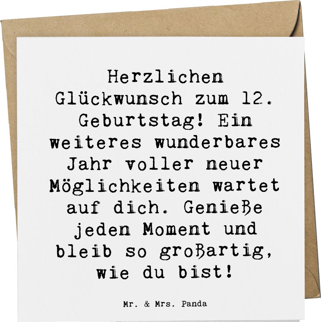 Mr. & Mrs. Panda Glückwunschkarte Spruch 12. Geburtstag Glück - Weiß - Geschenk, faltkarte, anlasskarte, genieße jeden Moment, Happy Birthday, ...