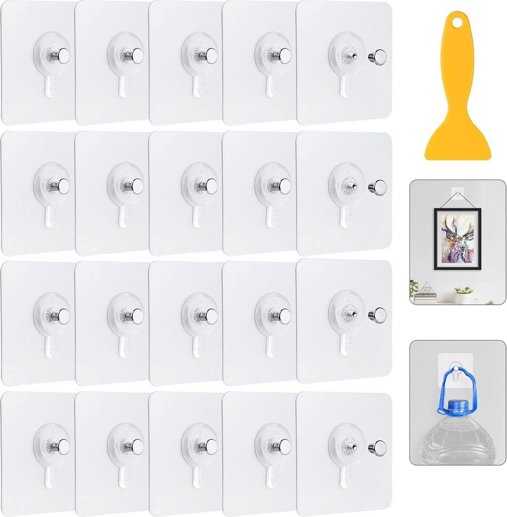 20 Stück Bilderhaken Selbstklebend, Transparent Klebehaken Bilderhaken Ohne Bohre, Bildaufhänger Selbstklebend für Bilder Poster Fotos Gemälde ...