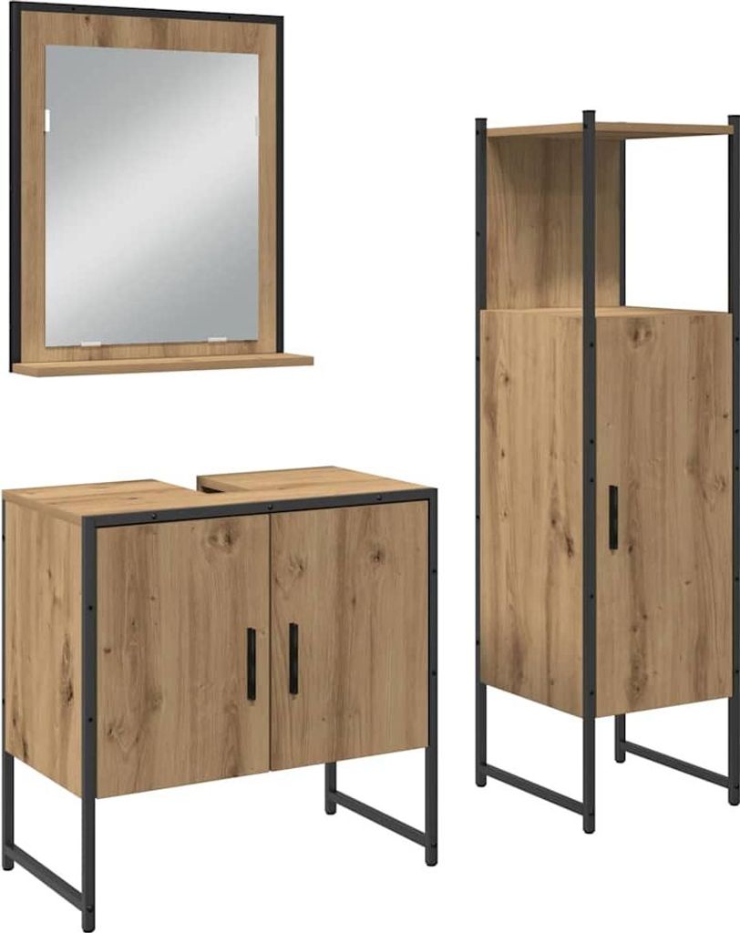 vidaXL Badezimmermöbel-Set mit Regal mit Tür 3 pcs Braun Holzwerkstoff