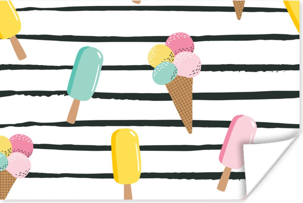 MuchoWow Poster Sommer - Eiscreme - Pastell - Streifen 90x60 cm - Schlafzimmer