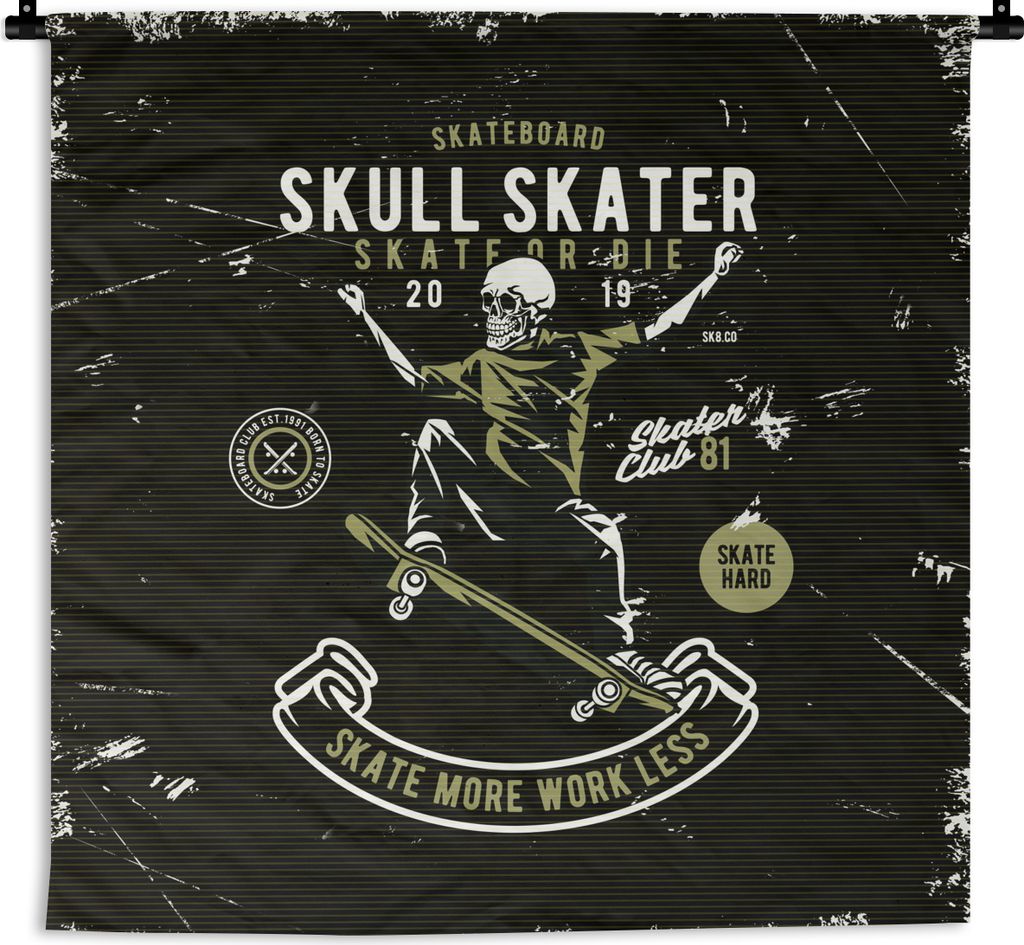 MuchoWow Wandteppich Wandbehang Skateboard - Skelett - Vintage - Zitat 150x150 cm Tapisserie Dekoration Wandtuch - Wohnaccessoires - Modernes
