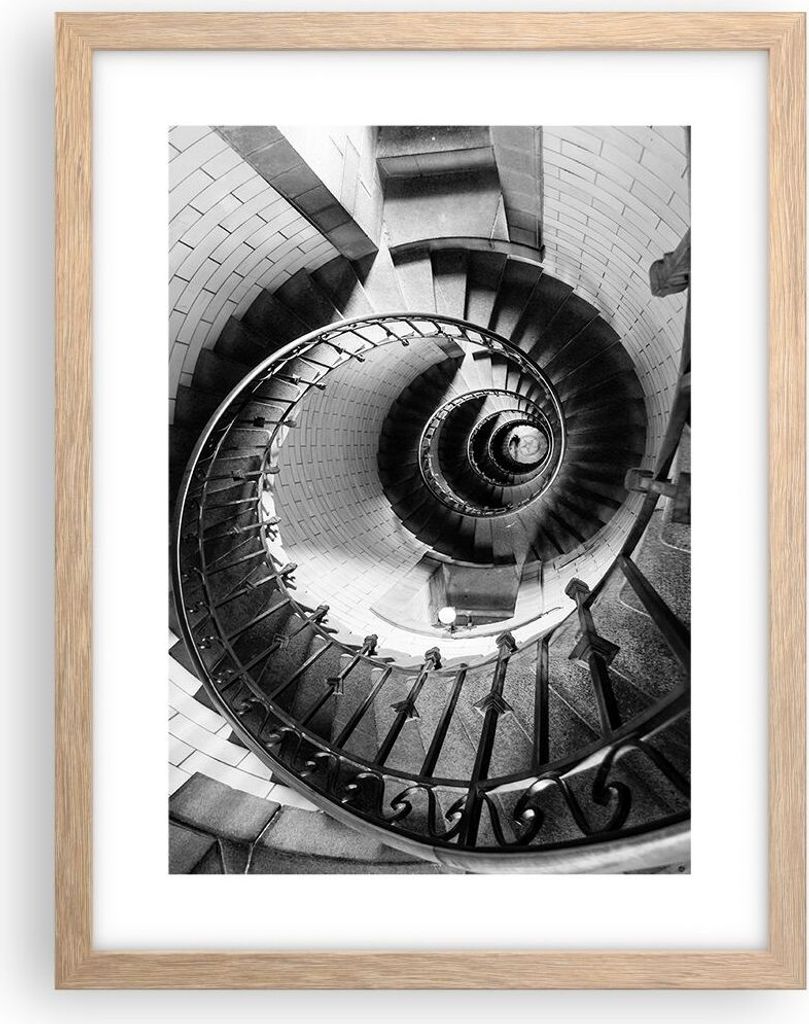 Gerahmtes Poster - Rahmen in heller Eiche - Treppe Spirale Perspektive - 30x40 cm - Wand Bild - Wanddeko - Wandbilder - Kunstposter - Wandposter - ...