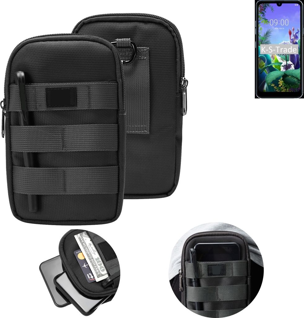 K-S-Trade Holster Gürtel Tasche kompatibel mit LG Electronics Q60 Handy Tasche Schutz Hülle dunkel-grau viele Fächer, 1x