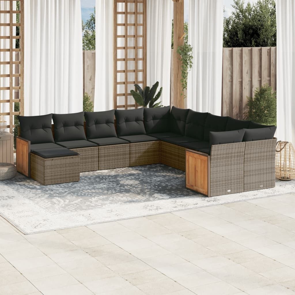 Maison Exclusive - 11-tlg. Garten-Sofagarnitur mit Kissen Grau Poly Rattan