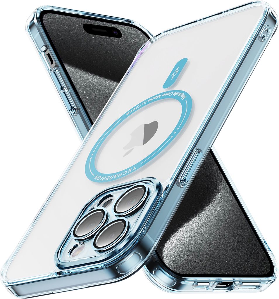 Magnetisch Klare Hülle für iPhone 15 Pro Max, Kompatibel mit MagSafe, Hybrid Stoßfeste Handyhülle Blau