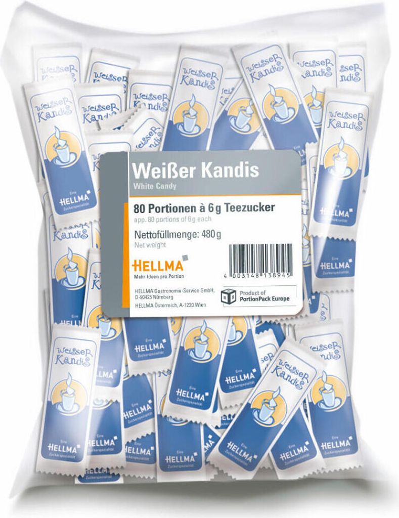 Hellma Weißer Kandis, Zucker, Portionszucker, Zuckertüte, 80 Stück