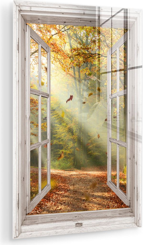 MuchoWow Glasbilder - Bilder auf Wandbild - Foto auf Glas Wald - Bäume - Herbst - Sonne - Herbstlaub - Natur - Ansichten 20x30 cm Wanddekoration a...