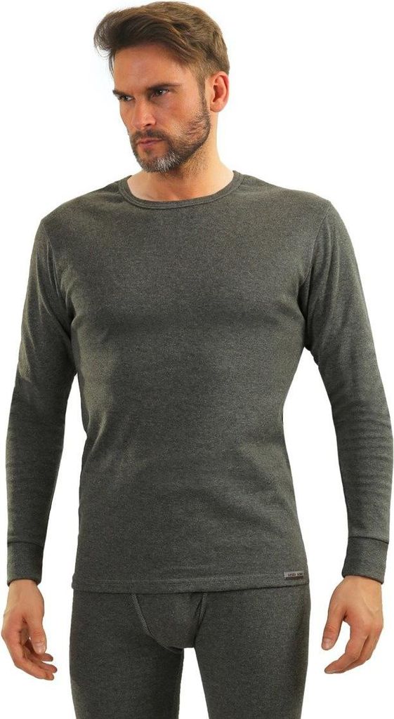 Sesto Senso Herren Langarmshirt - Komfortable Baumwolle mit Elasthan, Flachnähte, Perfekte Passform, Alltagstauglich, Dunkel Melange, Größe M-L-...