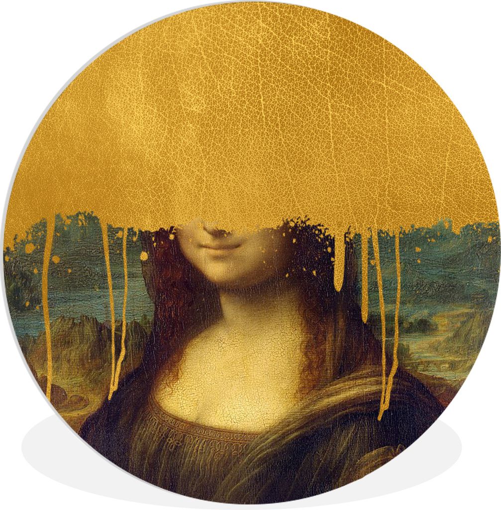 MuchoWow Rundes Wandbild - Runde Bilder Mona Lisa - Gold - Da Vinci Ø 30 cm Kreis Wanddekoration Kunststoff - Wandkreis - Wandschmuck - Schlafzi...