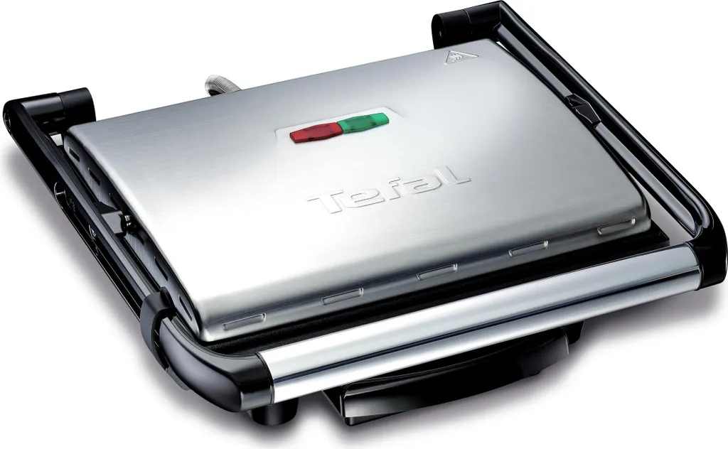 Griglia a contatto Tefal GC241D Inicio in acciaio inox, superficie grill 29 x 26 cm, piastre con rivestimento antiaderente, termostato integrato
