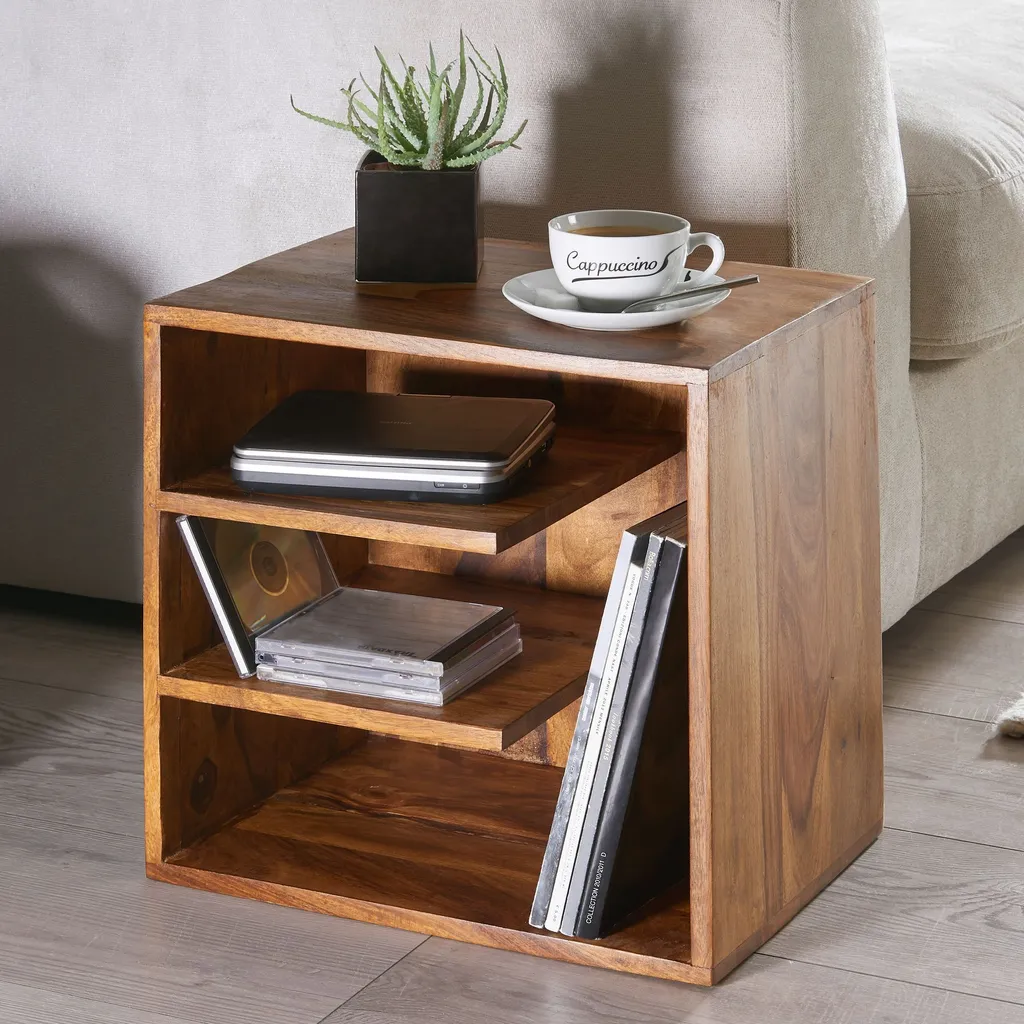 Table de nuit compacte 43x43 cm pour petit espace en sheesham massif - 3
