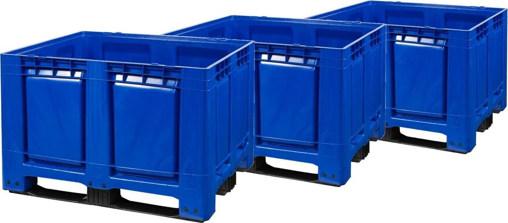 3 Stück Palettenboxen 1200x1000x790 mm Blau - 3 Kufen - 680L