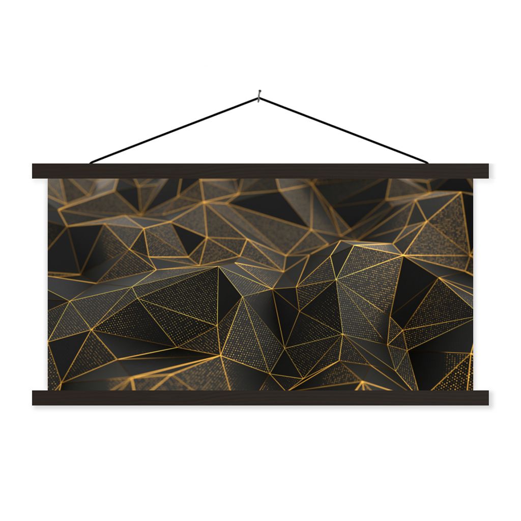 MuchoWow Textilposter Abstrakt - Gold - 3D - Luxus - Kunst 60x30 cm mit schwarzem Rahmen - Textilien
