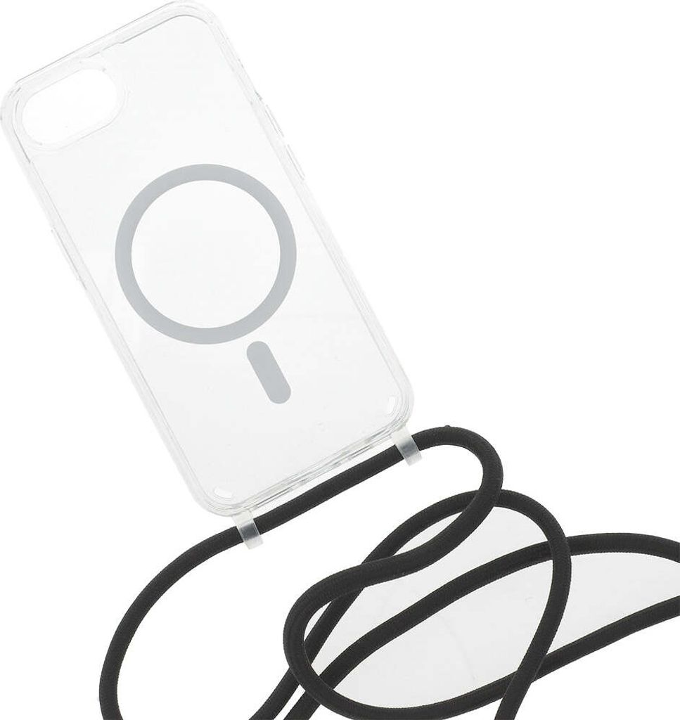 Handyhülle mit Schlüsselband für iPhone 16e, Fixed MagPure Neck mit MagSafe, Durchscheinend-Schwarz