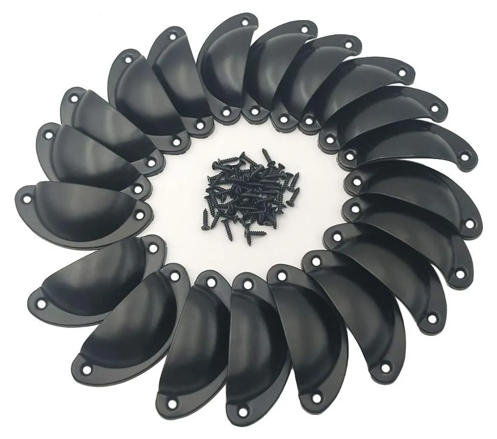 20 Boutons de Porte Vintage Noirs en Coquille avec Vis de Fixation