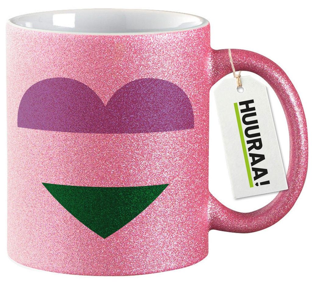 Huuraa Glitzertasse Genderqueer Pride Flagge LGBTQ Herz 330ml Pink Keramik Kaffeebecher Geschenkidee