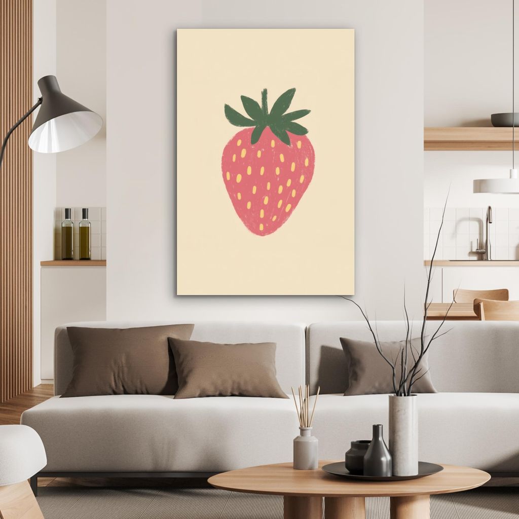 MuchoWow Wanddekoration Metall Metallbild Wandkunst 80x120 cm Erdbeere - Minimalistisch - Rot - Obst MuchoWow Aluminium Gemälde - Bilder