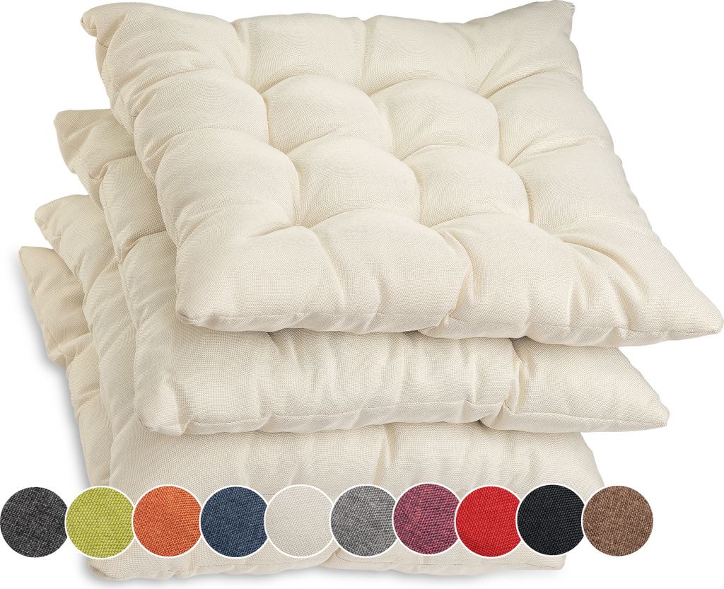 Sunnypillow 4er Set Stuhlkissen mit Bändern 45x45 cm Bequeme Polsterauflage 8cm dick Auflage für Stühle / Bänke in Haus und Garten Sitzkissen S...