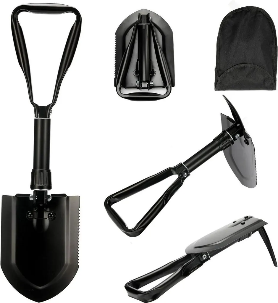 Bêche pliante pour camping et survie avec sac de transport pratique