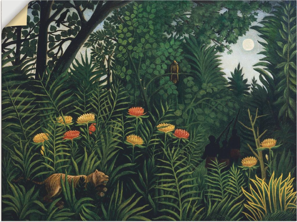 ARTland Wandbild, selbstklebend Urwald mit Tiger und Jägern. Um 1907. Größe: 80x60 cm