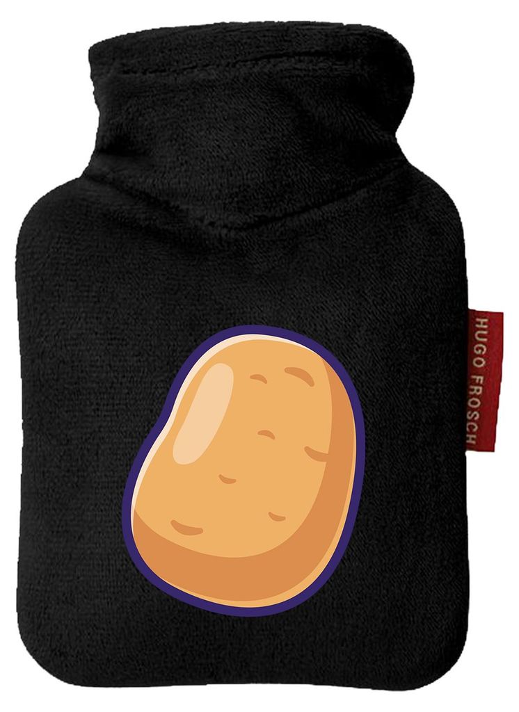 Huuraa Mini-Wärmflasche Kartoffel Comic 0,2 Liter Black Mini Veloursbezug Taschenwärmer Geschenkidee