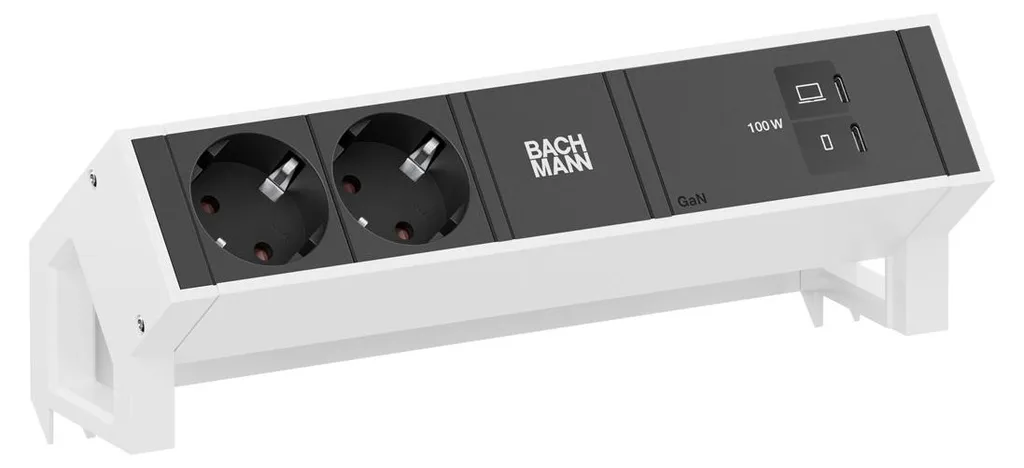 Bloc Prise de Bureau Escamotable USB-C 100W - Bachmann DESK2 Blanc Pur