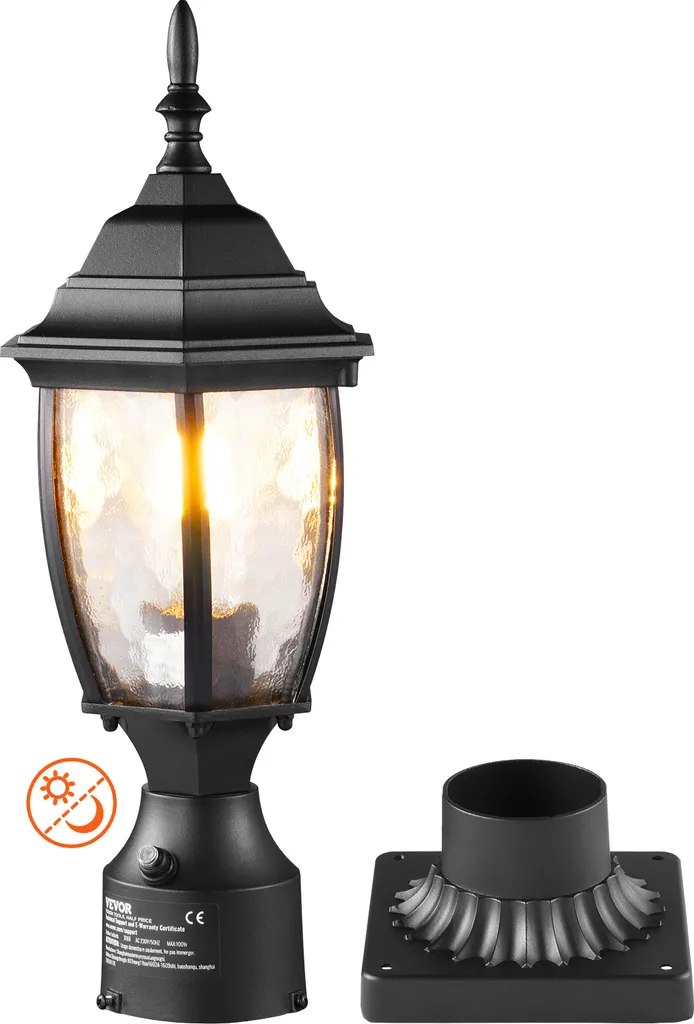 VEVOR Lampada Palo Esterno 400mm Dusk-to-Dawn | Design Alluminio e Vetro