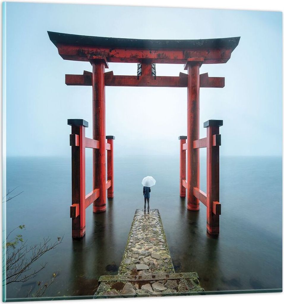 Bilder auf glas - Einteilig - Itsukushima-Jinja Tempel Regenschirm - 50x50cm - Glasbilder - Wandbilder - Bilder - Wanddekoration aus Glas - Glas Bi...