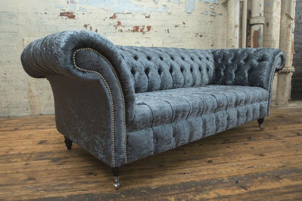 Wohnzimmer Chesterfield Sofa Couch Design Textil Couchen Sofas Dreisitzer Grau