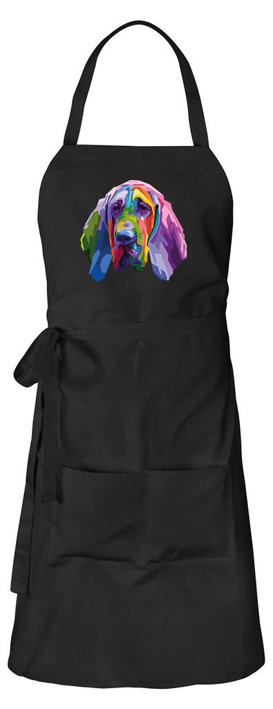 Huuraa Schürze Bloodhound Colorful Schwarz mit Taschen Baumwolle Kochschürze Geschenkidee