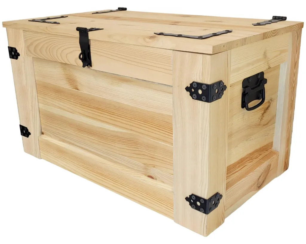 Coffre de rangement mobile en bois brut 80 cm style vintage personnalisé
