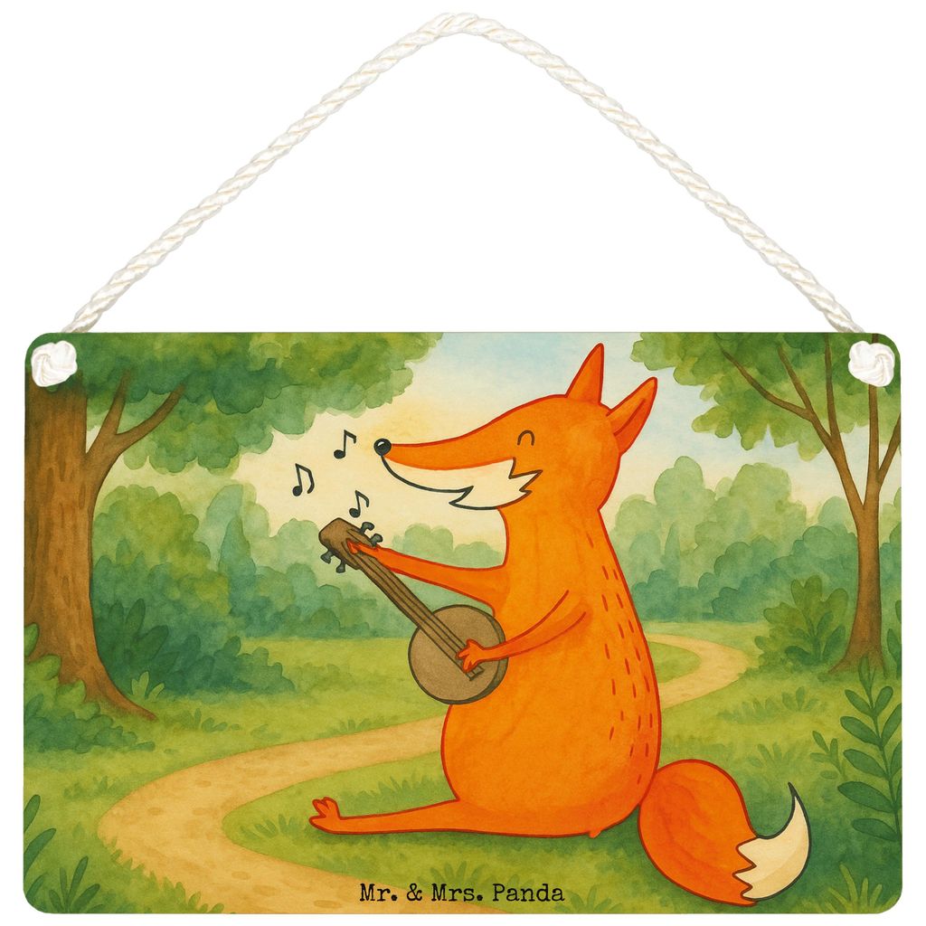 Mr. & Mrs. Panda Schild Fuchs Gitarre Design DIN A4 - Weiß - Geschenk, Wandbild Holz, holzbild, Optimistisch, Türschild, Lagerfeuer, wandhänger,...
