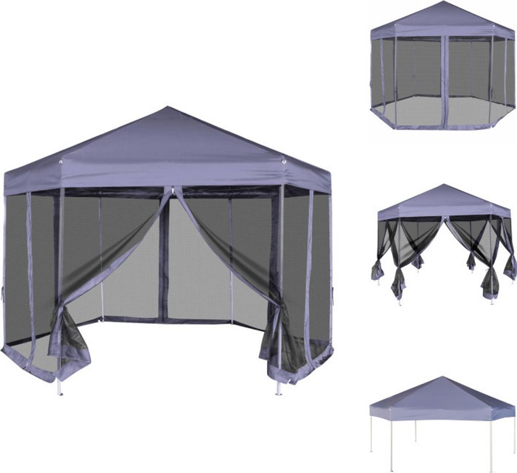 vidaXL Hexagonal Pop-Up Zelt mit 6 Seitenwänden Dunkelblau 3,6x3,1 m - Pavillons & Partyzelte