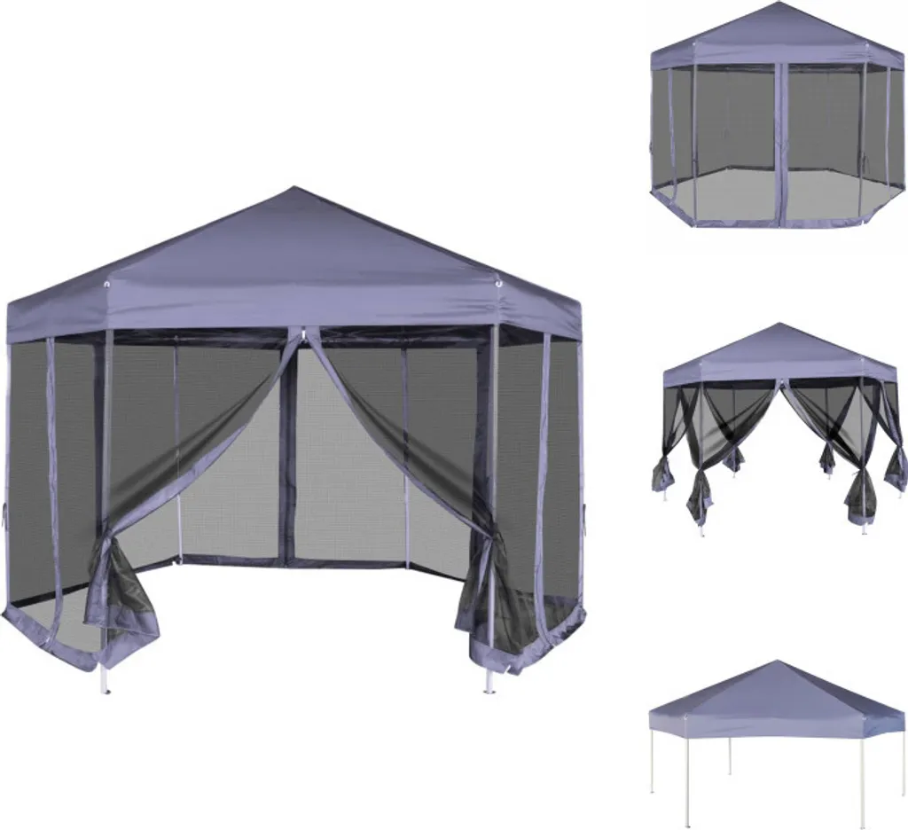Tente pop-up hexagonale 3,6x3,1 m montage rapide 6 parois latérales
