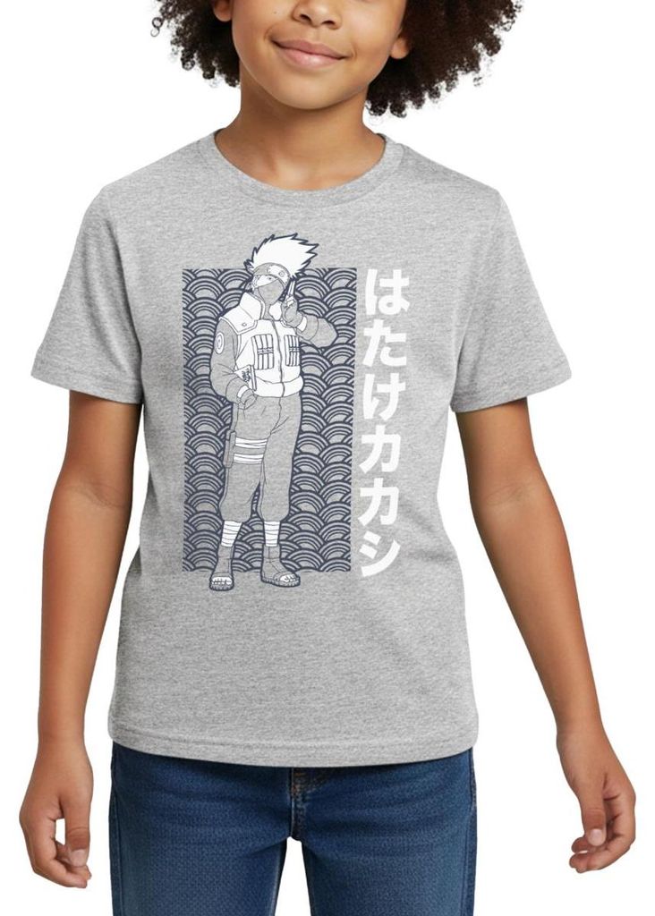Spreadshirt Naruto Cooles Design Mit Kakashi Kinder T-Shirt, 110/116 (5-6 Jahre), Grau meliert