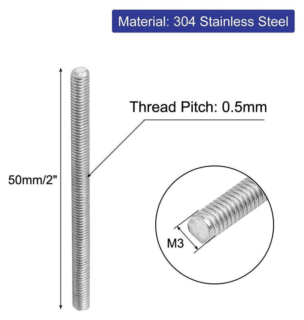 20 Stš¹ck Gewindestangen M3x50mm Edelstahl 304 Gewindestift Metrischem Vollgewinde Bar Gewindest?be fš¹r Befestigung CNC-Werkzeugmaschinen 3D-D...