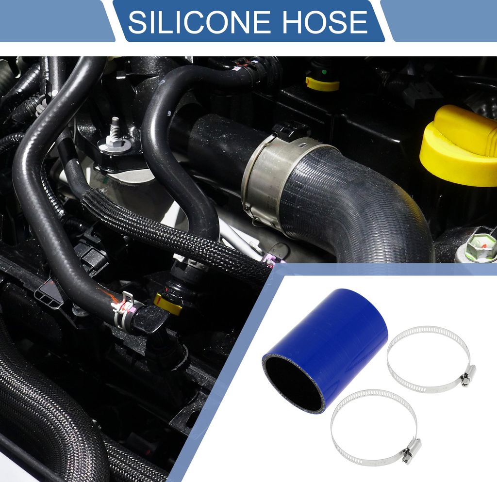 1 Satz 65mm/2,56" ID 100mm/3,94" Länge 0 Grad Blau Schwarz Auto Silikonschlauch mit Schellen Kühlmittelschlauch Universal