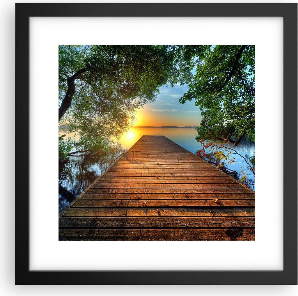 Gerahmtes Poster - Schwarzer Rahmen - Brücke See - 30x30 cm - Wand Bild - Wanddeko - Wandbilder - Kunstposter - Wandposter - Bilderrahmen - Bilder...