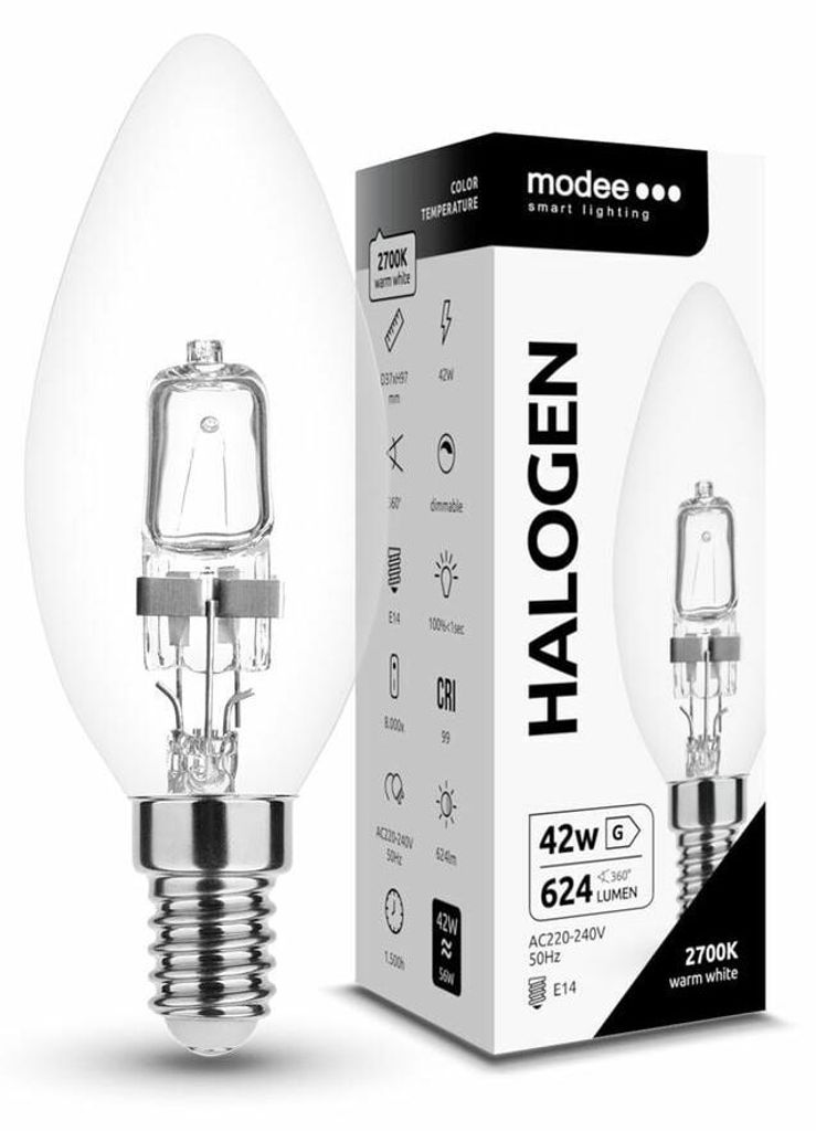 Żarówka halogenowa Modee Candle 42W E14 ciepła biel Zdjęcie produktu 