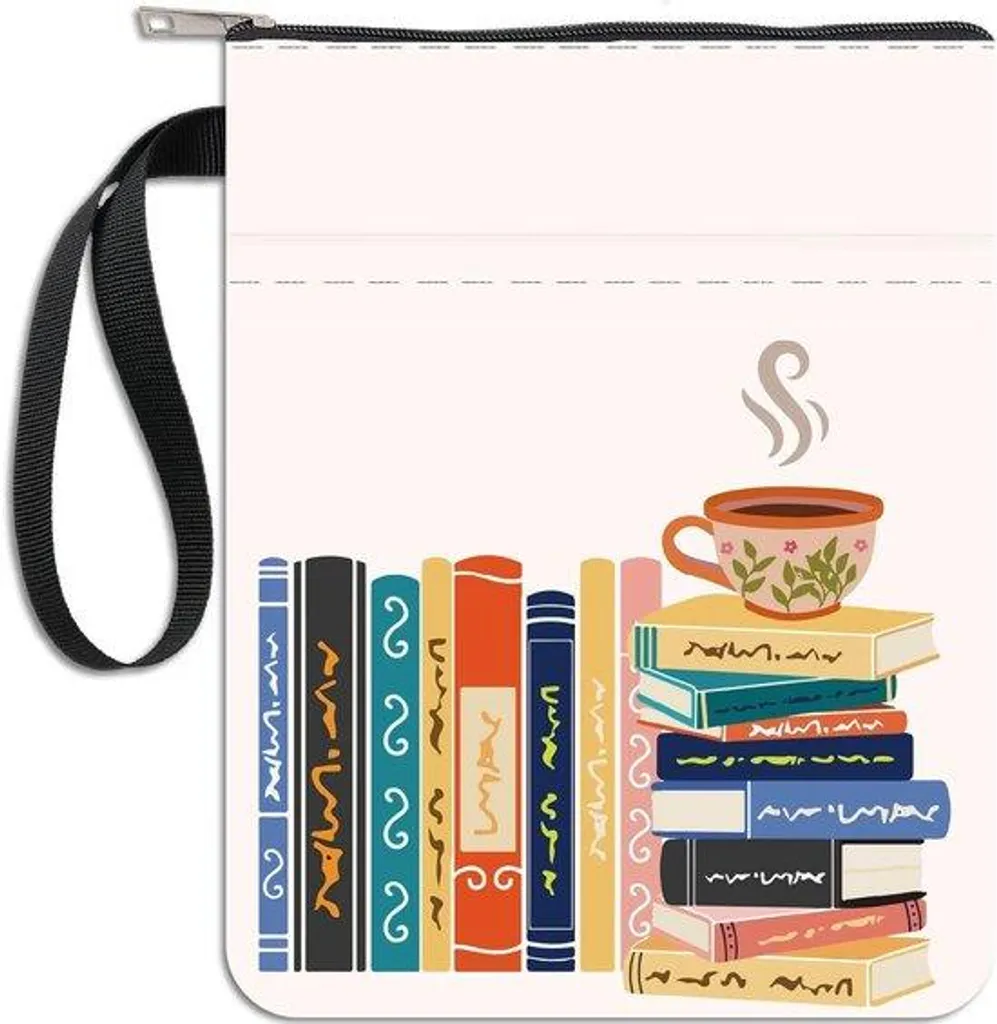 Pochette de livre en tissu avec zip et compartiment de rangement noir