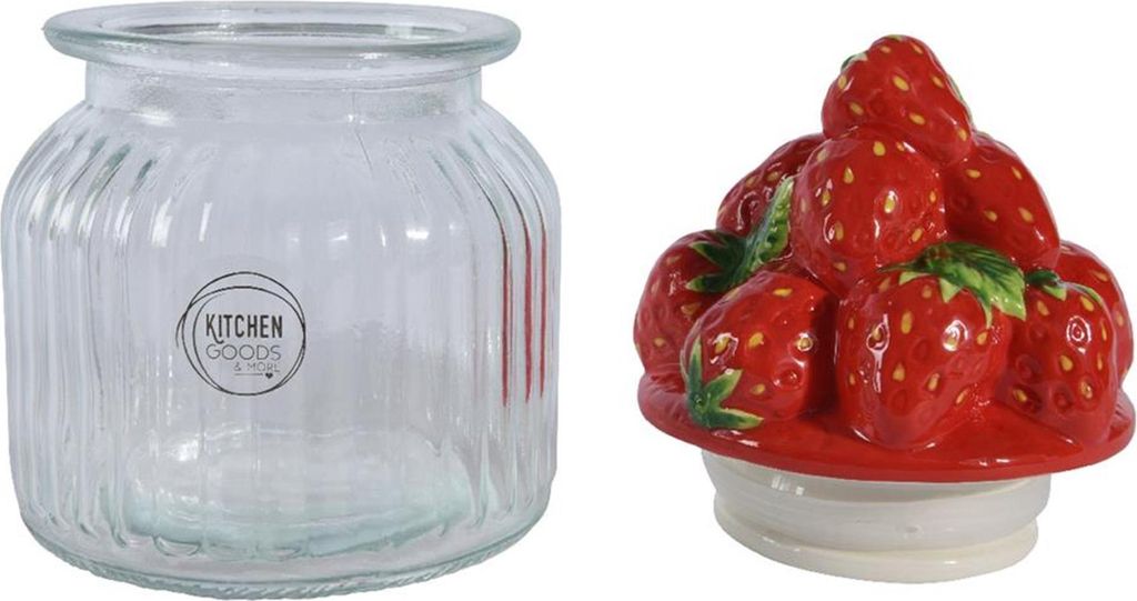 Decoris voorraadpot aardbei h19cm glas aardewerk